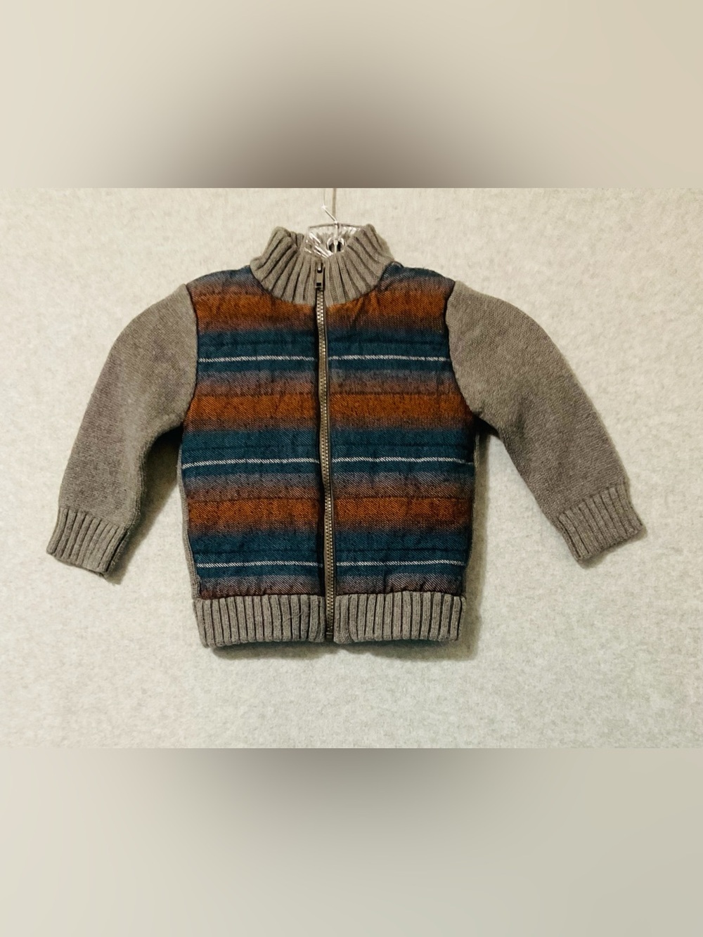 Cat & Jack kids Striped Knit Zip Jacket - Gray, Blue & Orange SZ 2T